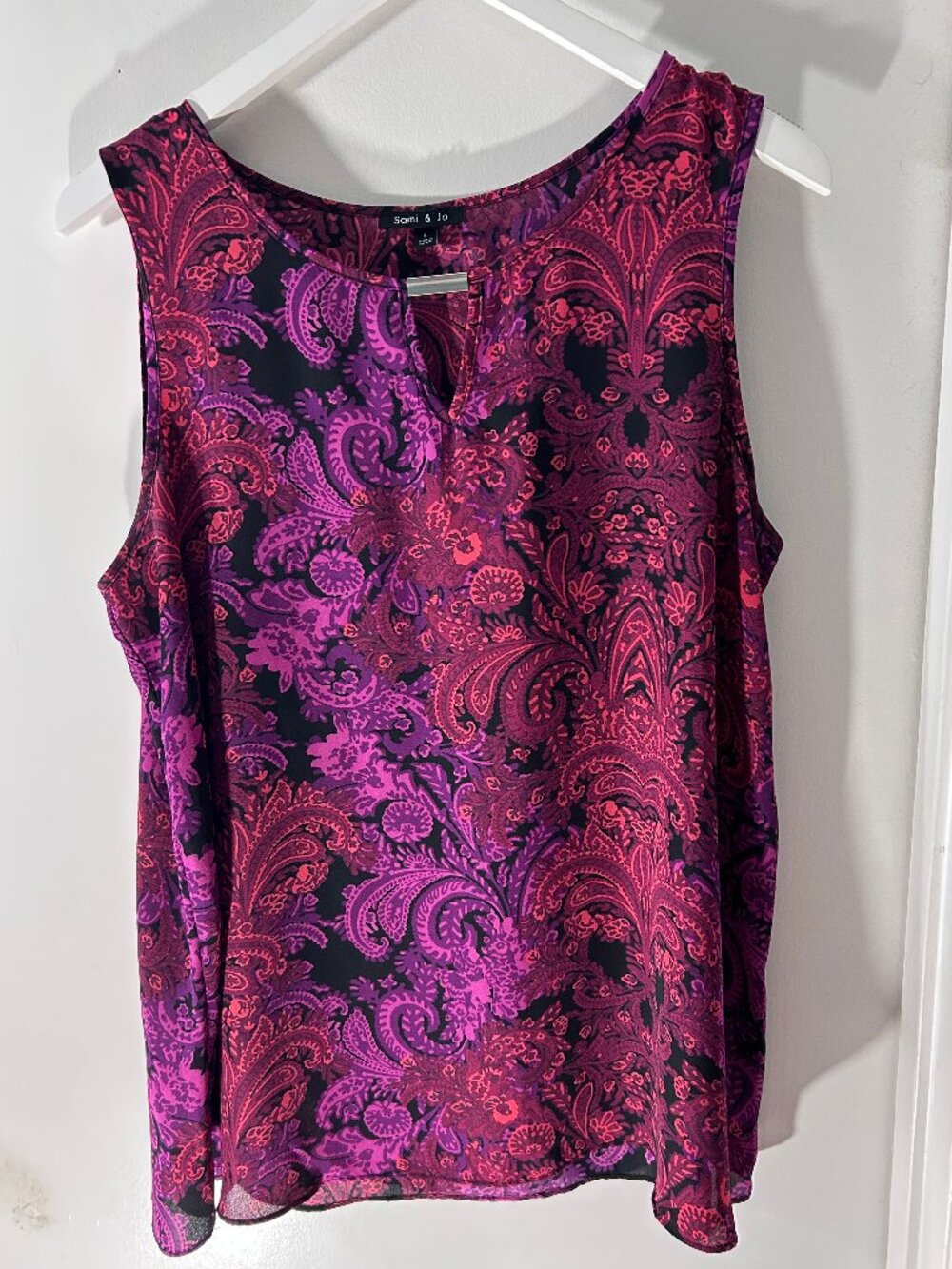 Sami & Jo Purple Pink Paisley Tank Top Large Boho Sleeveless Tunic Statement Top